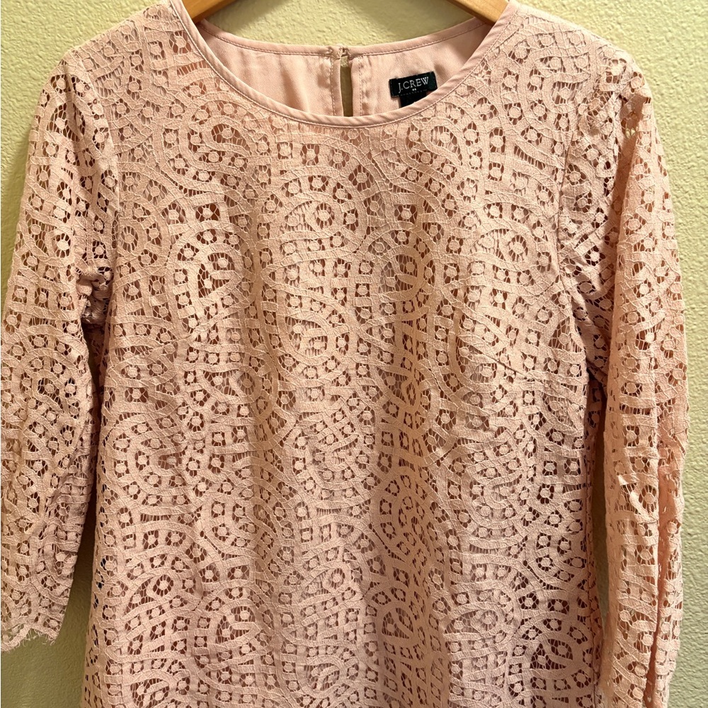 J. Crew Blush Lace Long Sleeve Blouse